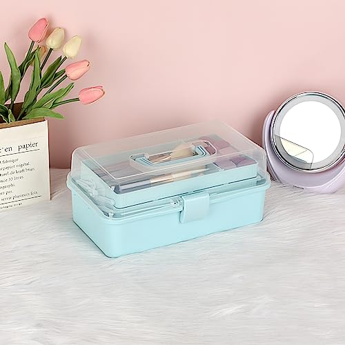 BTSKY 3-Layer Plastic Dividing Storage Box Craft Organizer and Storage - color: Blue