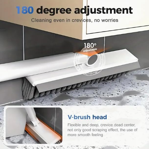 HomeBeyond Grout Cleaner Brush with Long Handle, V-Shaped Swivel Scrub Brush for Bathroom, Tile Lines, Kitchen, Garage, Deck & Crevices, Stiff Bristle Floor & Wall Cleaner