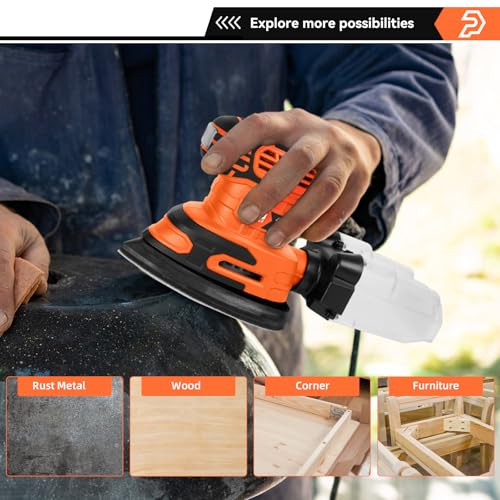 Prostormer Detail Sander, 13000RPM Mouse Sander, 1.6A Electric Palm Sanders - color: Orange