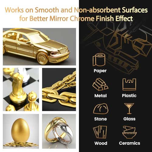 BIGTHUMB 3Pcs Liquid Chrome Paint Markers, Gloss Mirror Marker, Oil-based Permanent Chrome Maker, Reflective Metallic Pen Markers for Repairing, Model Painting DIY Art Projects, Gold - style: 3PCS Gold