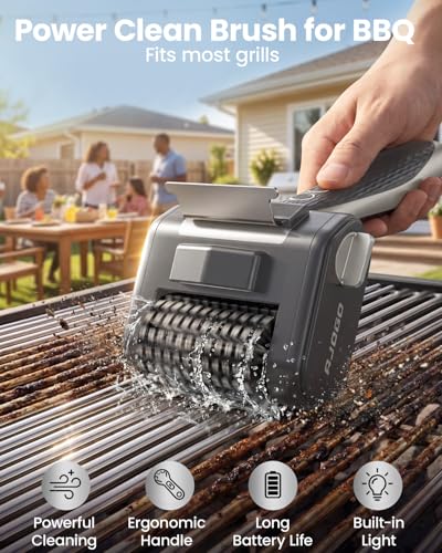 Cordless Electric Grill Brush with LED Light and Front Scraper - color: Silver