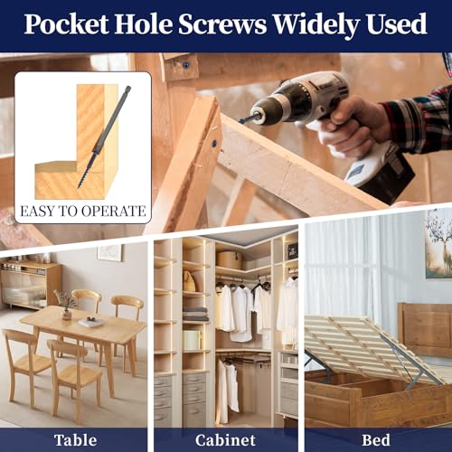 Pocket Hole Screws #8 x 2-1/2", Exterior Pocket Screws 600 Pcs, Washer Head with Square Drive, Coarse Thread, Blue Coated, Self Tapping, 100MM Drive Bit Included - size: #8 x 2-1/2"