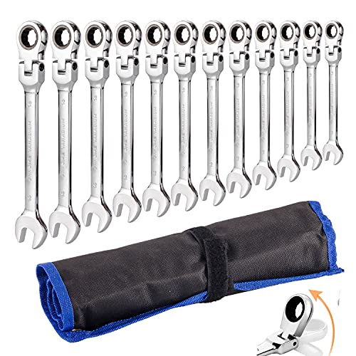 Qnkaa Flexible Ratchet Wrench Set 12pcs 8-19mm Spanner Gear Ring Ratcheting Combination Flexi Wrench Kit Metric Flex Head - size: 12-Piece Metric Set