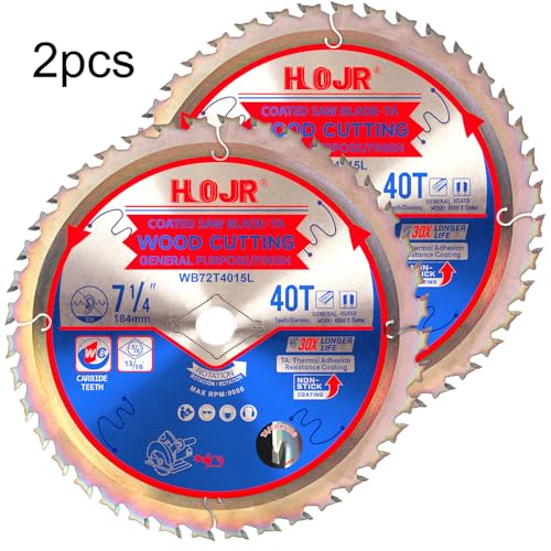 2-Pack 7-1/4" 40-Tooth 5/8" Arbor Circular Saw Blade, Framing/Universal Wood Cutting Saw Blade, Special Anti-Thermal Adhesion Coating on Cutting Edge-TA, 7-1/4" 40T 5/8" - size: 2PCS 7-1/4" 40T 5/8"