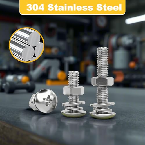 Jyphorixal 1200 Pcs Screw and Bolt Assortment Kit, #4-40#6-32#8-32#10-24 Assorted Phillips Pan Head Cross SAE Screws with Nuts and Washers, 304 Stainless Steel,Bolts and Nuts Kit