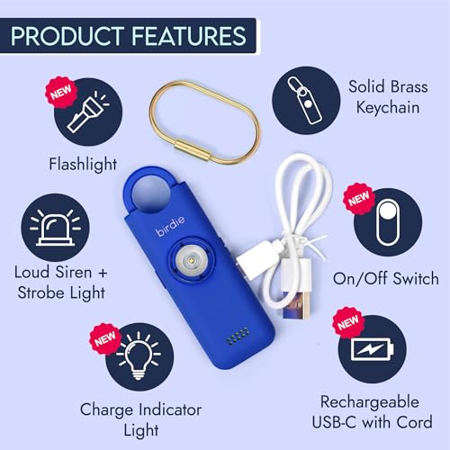 She’s Birdie 3.0 New Version – The Original Personal Safety Alarm for Women by Women–Loud Siren, Flash Light and Rechargeable Battery in a Variety of Colors (Indigo Blue) - color: Indigo Blue