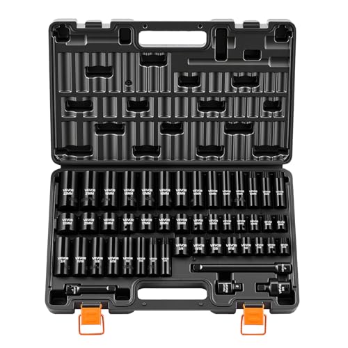 VEVOR 3/8" Drive Impact Socket Set, 48-Piece, Deep & Shallow Kit - size: 3/8" 48PCS