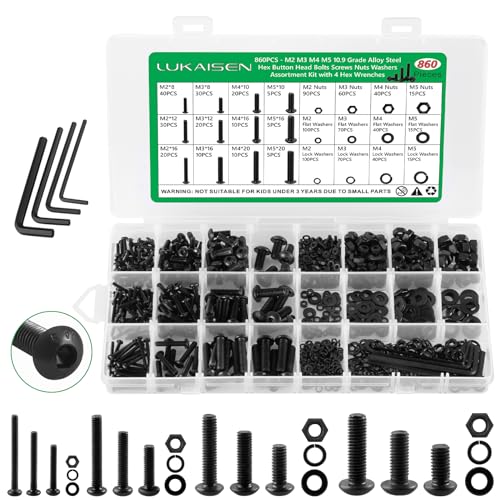 860Pcs M2-M5 Metric Screws, 10.9 Alloy Steel Hex Bolts & Nuts Kit - size: M2 M3 M4 M5 860pcs 2