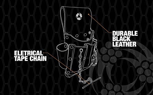 Southwire POUCH4 Leather Tool Pouch; 5 Pocket Pouch with Electrical Tape Chain; Fade Resistant; Durable Compartments; Washer Rivets; Includes Metal Tool Clip; Dark Brown