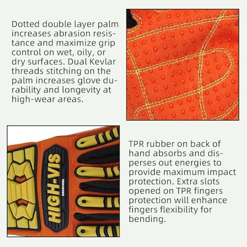 Seibertron High-Vis Series Cut Resistant Reducing Anti-Impact Mechanics Heavy Duty Safety Rescue Oil and Gas Gloves - color: Orange-sdx2 En388 4232xp Pvc Dots Palm+clip, size: 2X-Large (Pack of 1)