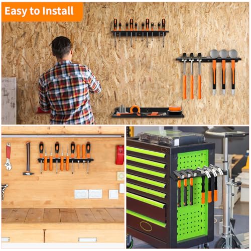 Wall Mount Hand Tool Storage Racks, Screwdriver Organizer, Pliers Holder, Hammer Rack, Metal Storage Shelf, Hand Tool Organizer for Garage, Workshop, Shed, Set of 4