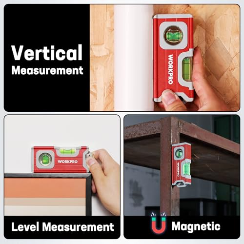 WORKPRO 4-1/2 Inch Mini Magnetic Pocket Level, Aluminum Alloy, Red - color: Red