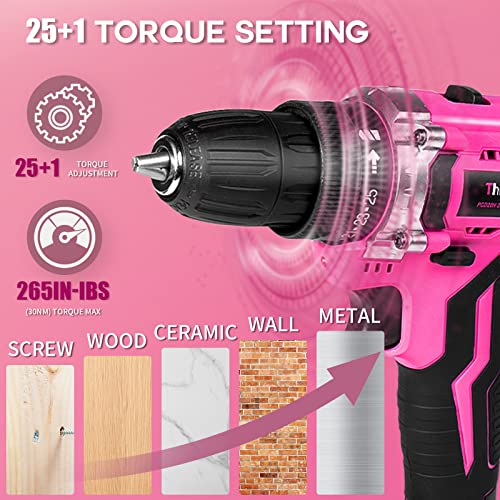 20V Pink Cordless Drill Set - Power Drill/Driver Kit with Drill Brush