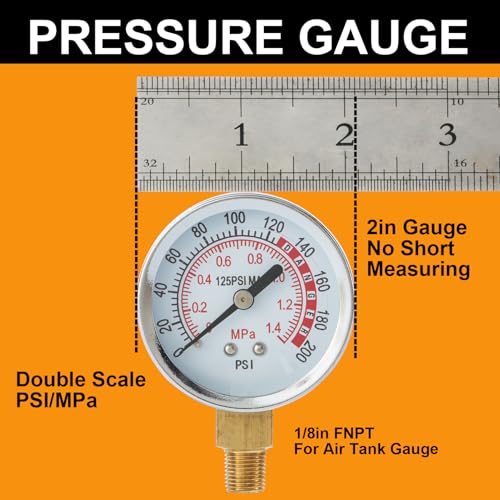 12Pc Air Tank Repair Kit, SUNROAD Air Tank Hose Assembly Kit Come with Pressure Gauge, Air Hose Connect, Aluminum Knob Air Tank Manifold,Reuseable Cable Tie,Valve Core Tool and Valve Cores