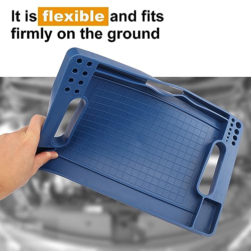 3 Pieces, Flexible Tool Tray, Rubber Tool Mat Trays, Non-Slip Tool Organizer, Heat and Oil Resistant Rubber, for Automotive and Home Tool Tray, 14 x 9 x 1 Inch, Blue