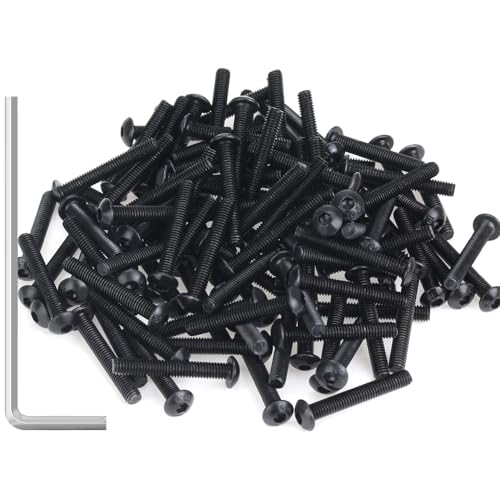 105 Pieces M3 x 20mm Button Head Socket Cap Screws, Thread Pitch 0.5mm, Sutemribor M3 Black Screws, 10.9 Grade Alloy Steel, Black Oxide Finish, Fully Threaded - size: M3 x 20mm, style: Button Head