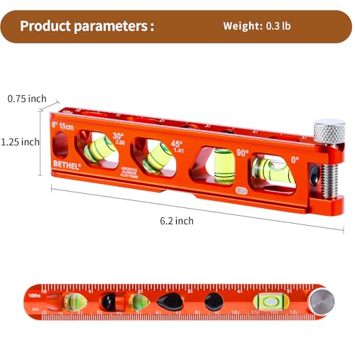 BETHEL 6 Inch Magnetic Torpedo Level Aluminum Alloy Leveltool Orange - color: Orange 6in