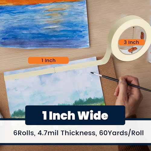 TAPEBEAR General Purpose Masking Tape Beige White 1" x 60Yards x 6Rolls - size: 1" x 60Yards x 6Rolls