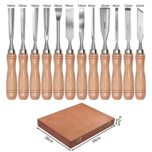SELFIE CAT 12-Piece HSS Wood Chisel Set, Black Walnut Handles, Wood Case