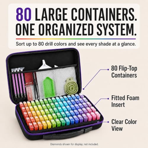 MERATIA Diamond Art Painting Storage Case Organizer, 80 Slots Containers - color: 80 Slots-Purple
