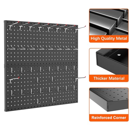 TORACK Metal Pegboard Wall Organizer 24"x24", 70 PCS Tools Storage Pegboard - color: Black