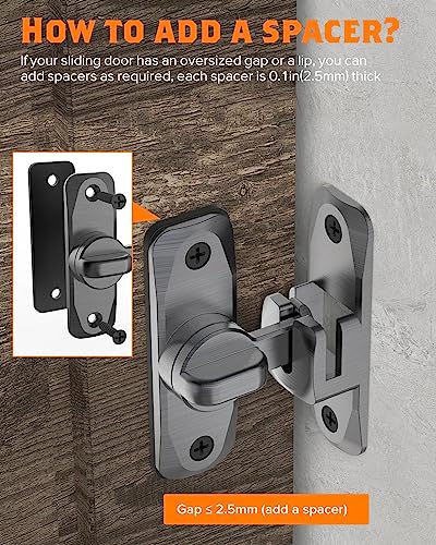 90/180 Degree Barn Door Latch Lock with Spacer, Grey, 1 Pack - color: Grey-1Pc