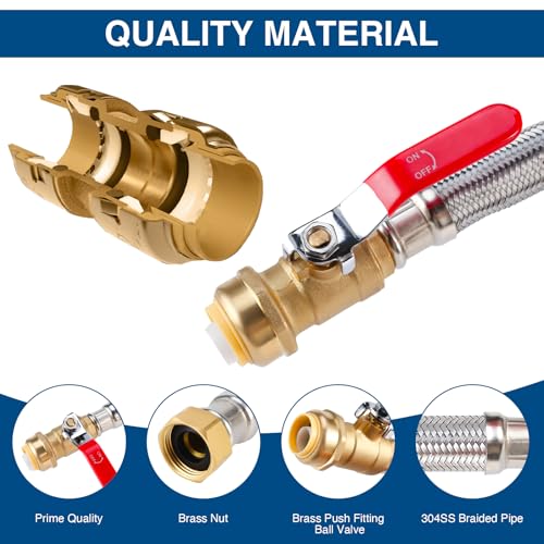 Heavy Duty 24" Braided Stainless Steel Hot Water Heater Hose – 3/4 Inch FIP x 3/4 Inch Ball Valve, Push-to-Connect Brass Fitting - size: 3/4"Ball Valve X 3/4" FIP-1PC