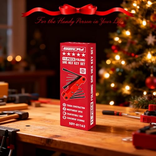 11-Piece Large Folding Hex Key Set SAE (3/32"-1/2"), Heavy Duty Allen Wrench Set, Portable Tool for Archery, Bike Repair, Furniture, and Basic Home Maintenance (Red) - style: 11-Piece SAE (Folding - Red)