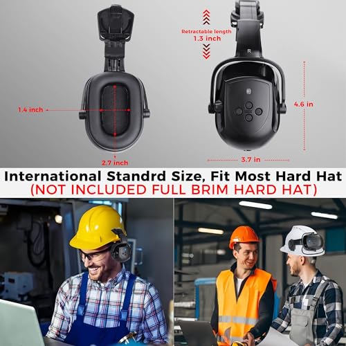 Kalence Bluetooth Hard Hat Ear Muffs, NRR 28dB Adjustable Cap-mounted Bluetooth Hearing Protection Earmuffs Work Headphones