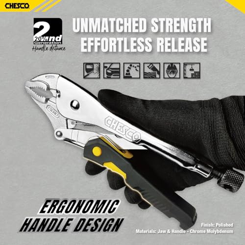 CHESCO 10-inch 2nd Gen Easy Release Patented Force-Saving Locking Pliers, Premium Cr-Mo Steel Vise-Grips for Welding, Automotive, HVAC & Plumbing,Cureved jaw Locking Pliers - size: 10-inch