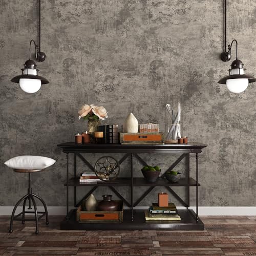 JSEVEM 31"×354" Light Brown Concrete Wallpaper Peel and Stick Industrial Beige Gray Cement Contact Paper Vinyl Warp Matte Textured Self Adhesive Wall Paper for Bedroom Bathroom Office Walls - color: Brown Gray, size: 31" x 354"