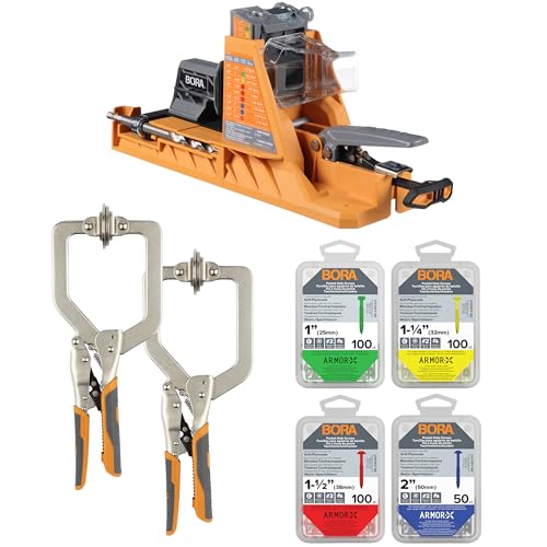 BORA Automatic Pocket Hole Jig Kit with 350 pc Screw Set - size: Auto Jig w/ 2X 3" Clamps & 350pc Screws