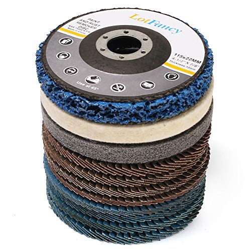 LotFancy Flap Disc 4 1/2 inches, 11 Grinding Polishing Discs Set for Angle Grinder, 40 60 80 120 Grit Assorted Pack, Sanding Wheels, Strip Disc, Nylon & Felt Polishing Disc Kit - style: 11 Pack Set