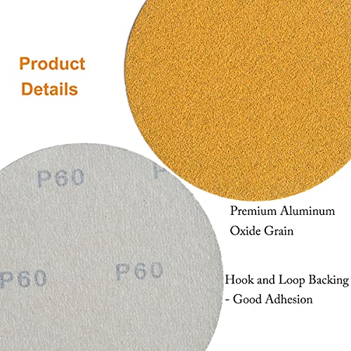 6-Inch No-Hole Hook and Loop Gold Sanding Discs 60-Grit, 100-Pack - size: 60 Grit