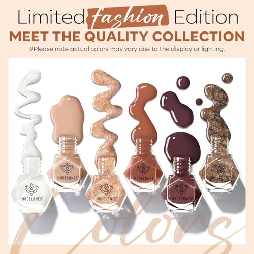 modelones Nail Polish Set 6 Colors, Fall Winter Brown Nude Silver Glitter Nail Polish Skin Tone Collection Quick Dry Mini Manicure DIY Nail Art Salon Home Gifts For Women Girl - color: A7 Gold Fall