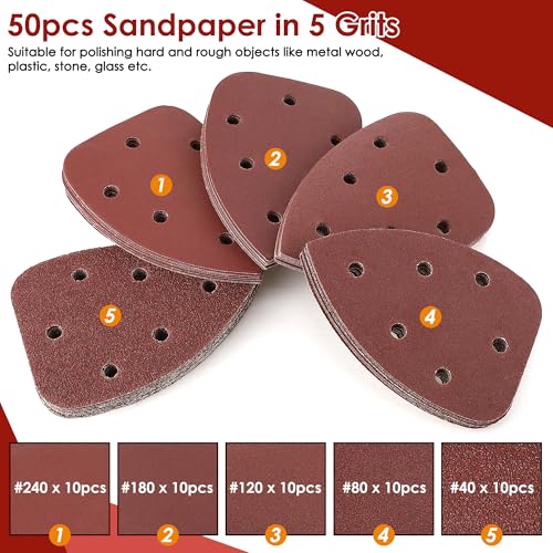 2 Pcs Mouse Sander Replacement Pads with 50 Pcs Sandpaper