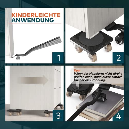 Furniture Lifter & Moving Kit, 5-Piece Furniture Movers with 360° Wheels, 440 lb Capacity, 25.6" Extra-Long Lever, Non-Slip Pads, Heavy-Duty Furniture Moving Sliders for Appliances & Furniture