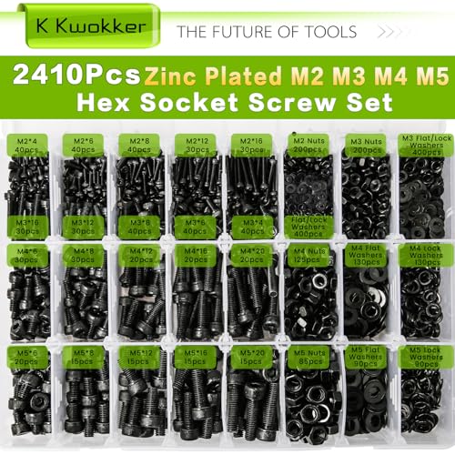 M2 M3 M4 M5 Hex Socket Bolt & Nut Assortment Kit, 2410Pcs - size: K. M2 M3 M4 M5