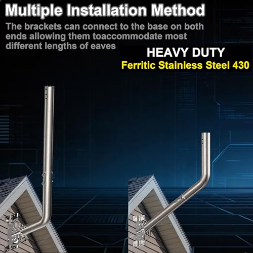28" Heavy Duty Adjustable Antenna Wall Mount – 430 Stainless Steel J-Pole Solid Mast Bracket for Starlink (Adapter Required), TV Antennas, Weather Stations – 1.38" OD Pivot Base (2-Pack Silver) - color: 28‘’ Long Wall Mount Silver 2-Pack