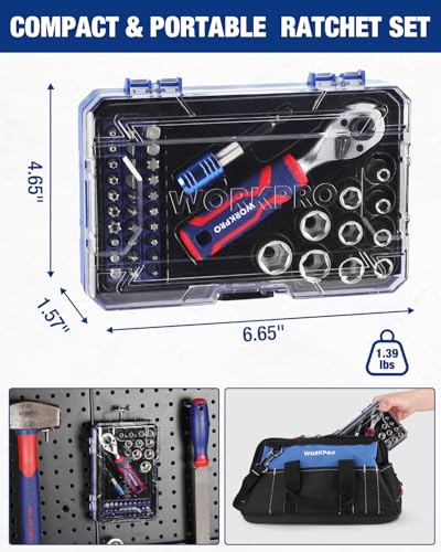 WORKPRO 42 PCS 1/4" Drive Mini Socket Ratchet Wrench Set - style: Dual-Head Ratchet Accessory-Rich Set