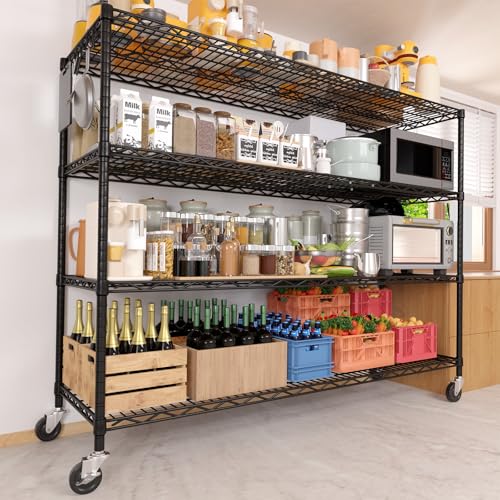 PrimeZone 55.5" Wx24 x80 Heavy Duty Metal Wire Storage Shelving with Wheels - size: 55.5"W x 24"D x 80"H