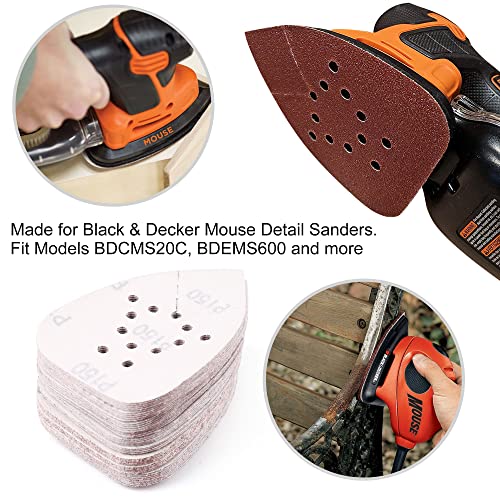 LotFancy Sanding Pads for Black and Decker Mouse Sanders, 50PCS 60 80 120 150 220 Grit Sandpaper Assortment - 12 Hole Hook and Loop Palm Detail Sander Sanding Sheets Sand Paper - size: 60/80/120/150/220 Grit