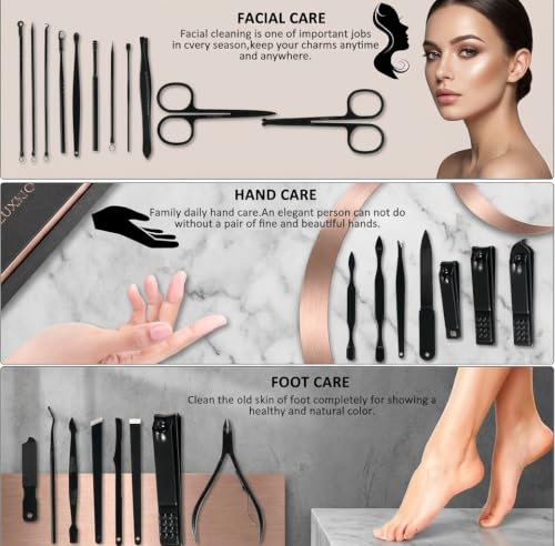 MINKINH Manicure Set Professional Nail Clipper Kit-26 Pieces, Brown | Stainless Steel Manicure Kit, Nail Care Tools with Travel Case for Men & Women, Hand & Foot Care, Gift for Family & Friends - color: Brown
