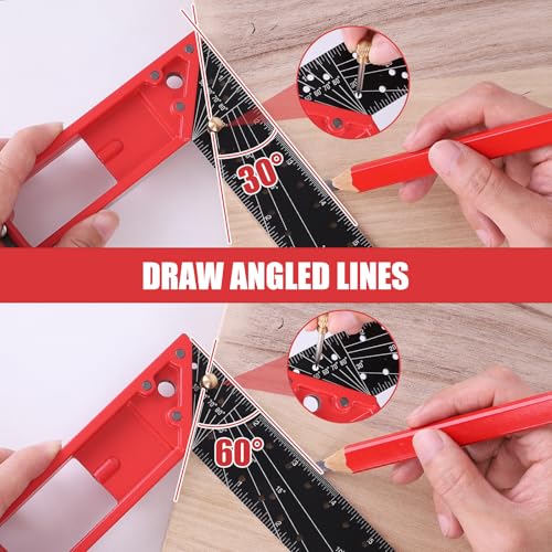 12 Inch Framing Square Carpenter Square, Tri Square Tool, Try Square for Woodworking, T Square Ruler, L Square Ruler, Right Angle Ruler，Framing Tools, Anodized Ruler Body, Red & Black - color: Red&Black