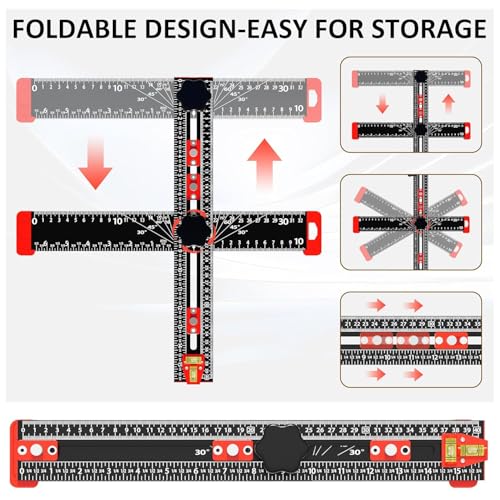 4-in-1 Drilling Positioning Jig, 35cm/14inch Multifunctional T Square Adjustable Angle Ruler, Cabinet Hardware Jig, Making Guage Tools for Woodworking Cabinet Drawer Door Hole Punching