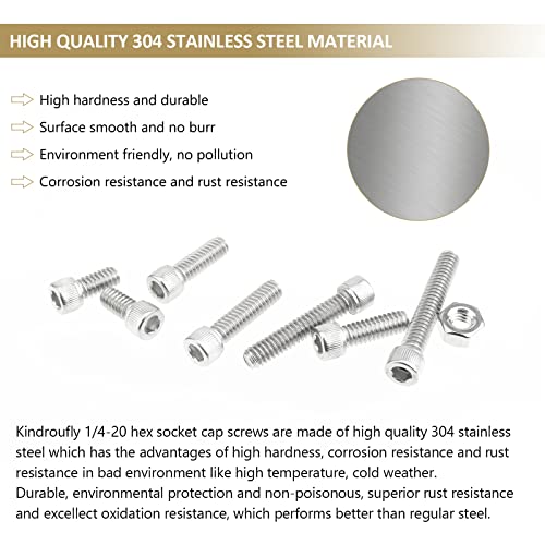 58 Pieces 1/4-20 x 1/2", 3/4", 1", 1-1/4", 1-1/2", Hex Socket Head Cap Screws Nuts Assortment Kit, 304 Stainless Steel, Fully Machine Thread - size: 1/4"-20, style: Socket Head