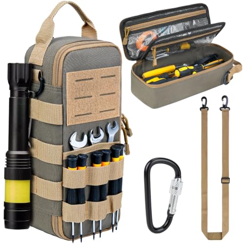 Small Tool Bags for Men with Carabiner,Tactical Tool Bag for EDC,Motorcycle - color: Olive Green