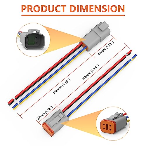 Deutsch DT 4 Pin Connector 5 Sets - 4 Way DT Automotive Waterproof Male Female Plug Wiring Harness for Car, Truck, Boats, LED Work Light, 16 AWG. (5 Sets 4 Pin, Grey) - size: 4-pin