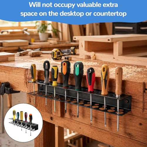 15.7" Screwdriver Holder Organizer, Wall Mounted Durable Tool Storage Rack with 23 Holes for Screw Drivers, Ideal for Garage Workshop and Home Use, Black