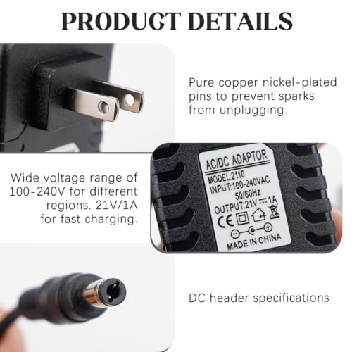 21V Lithium Battery Charger with 21 Volt Output, Wall Supply Adapter for Mini Chainsaws, Electric Wrenches, Hand Drills, Electric Screwdrivers, and Power Tools (US Plug)